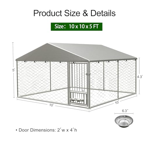 Large Outdoor Dog Kennel, Heavy Duty Galvanized Steel Dog Enclosure, Chicken Coop with Waterproof UV-Resistant Cover