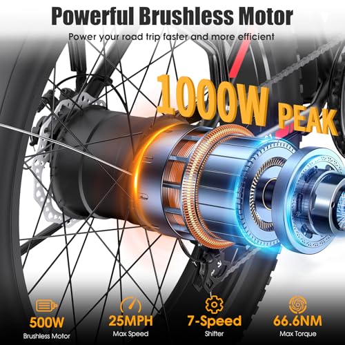 Electric Bike for Adults, Peak 1000W Ebike, 25MPH 60Miles Electric Mountain Bike, 26" Fat Tire Adult Electric Bicycle with 48V 13AH Battery
