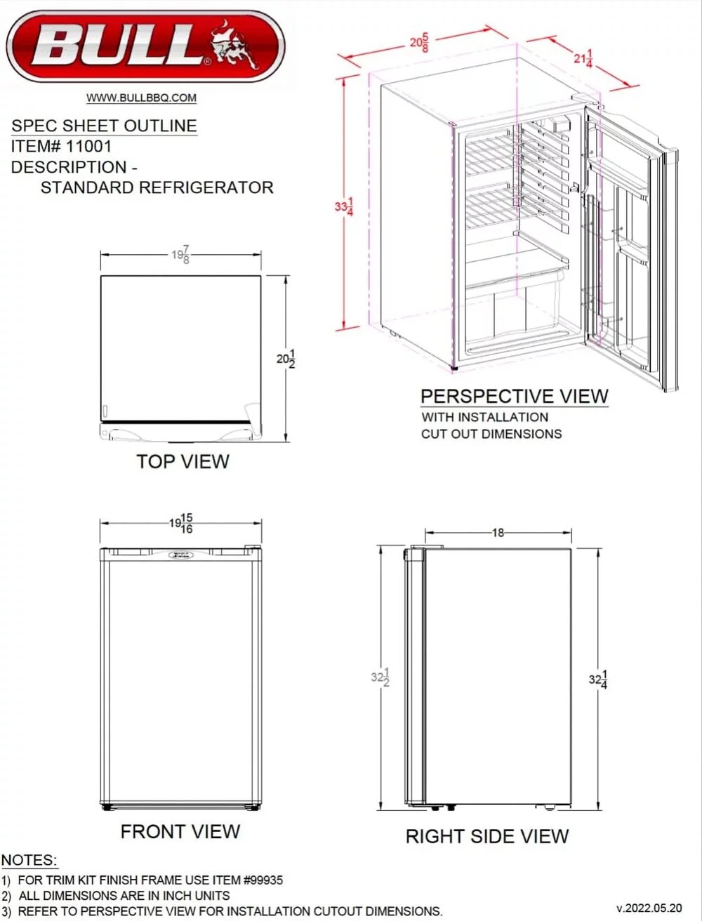 Bull Outdoor Products Stainless Steel Standard Refrigerator | BULL-11001