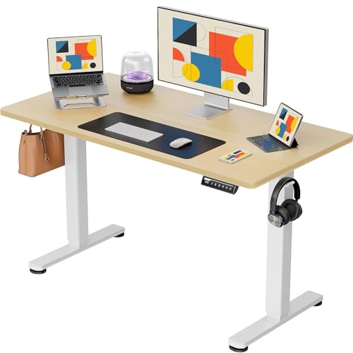 ErGear Height Adjustable Electric Standing Desk, 48 x 24 Inches Sit Stand up Desk, Memory Computer Home Office Desk with Two-Piece Desktop (Walnut)