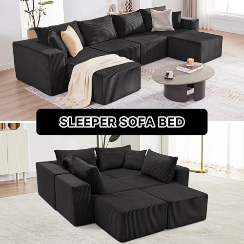 107.4" Cloud Couch Sectional, Modular Sofa with Deep Seat, Plush Corduroy L Shaped Boneless Couch, Convertible Sectional Couches for Living Room
