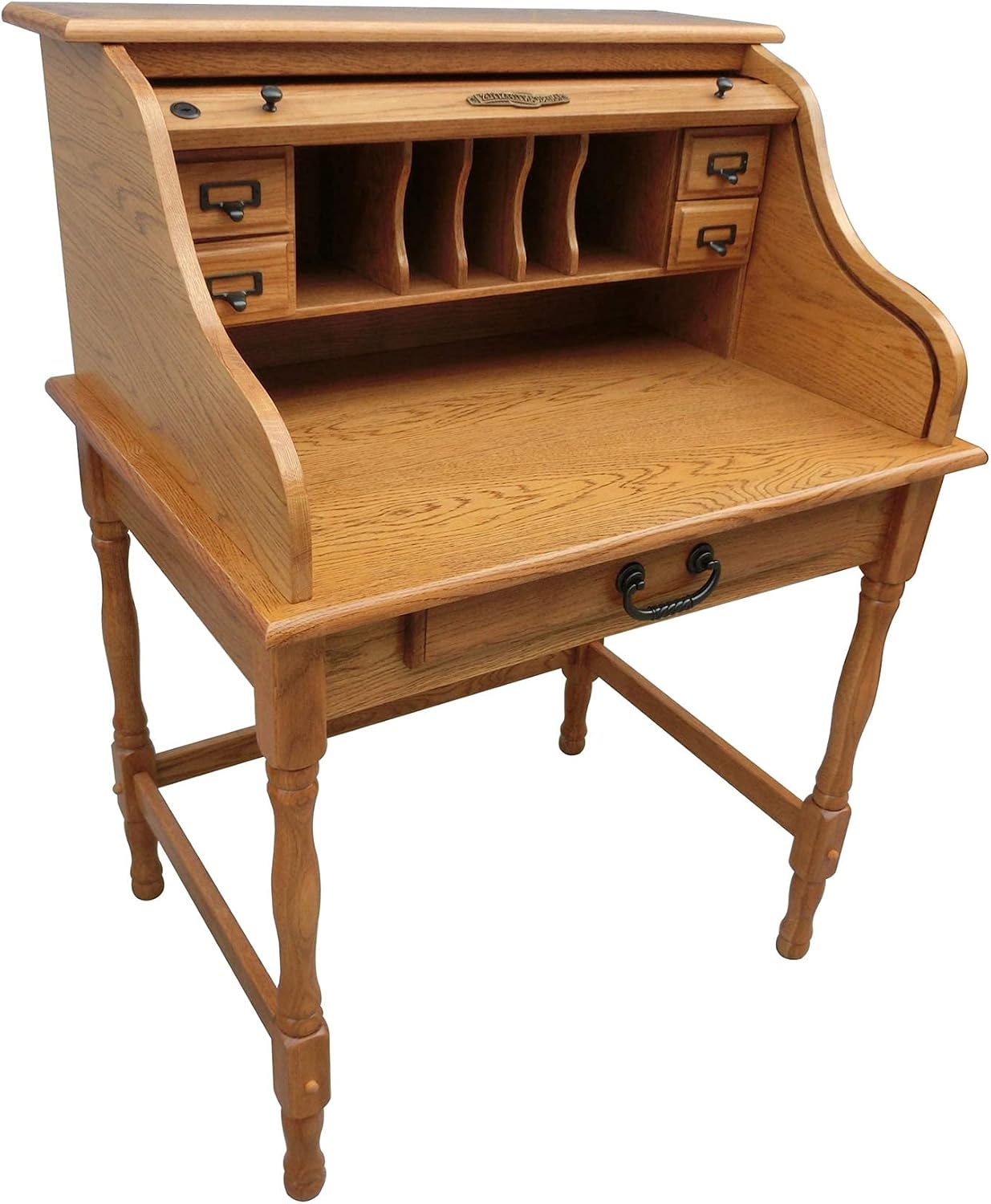 Mini Roll Top Desk Solid Oak Wood 32x 24x 44 Small Writing or Laptop Desk Harvest Finish Small Desk for Home Office, Kitchen, Bedroom, Living Room