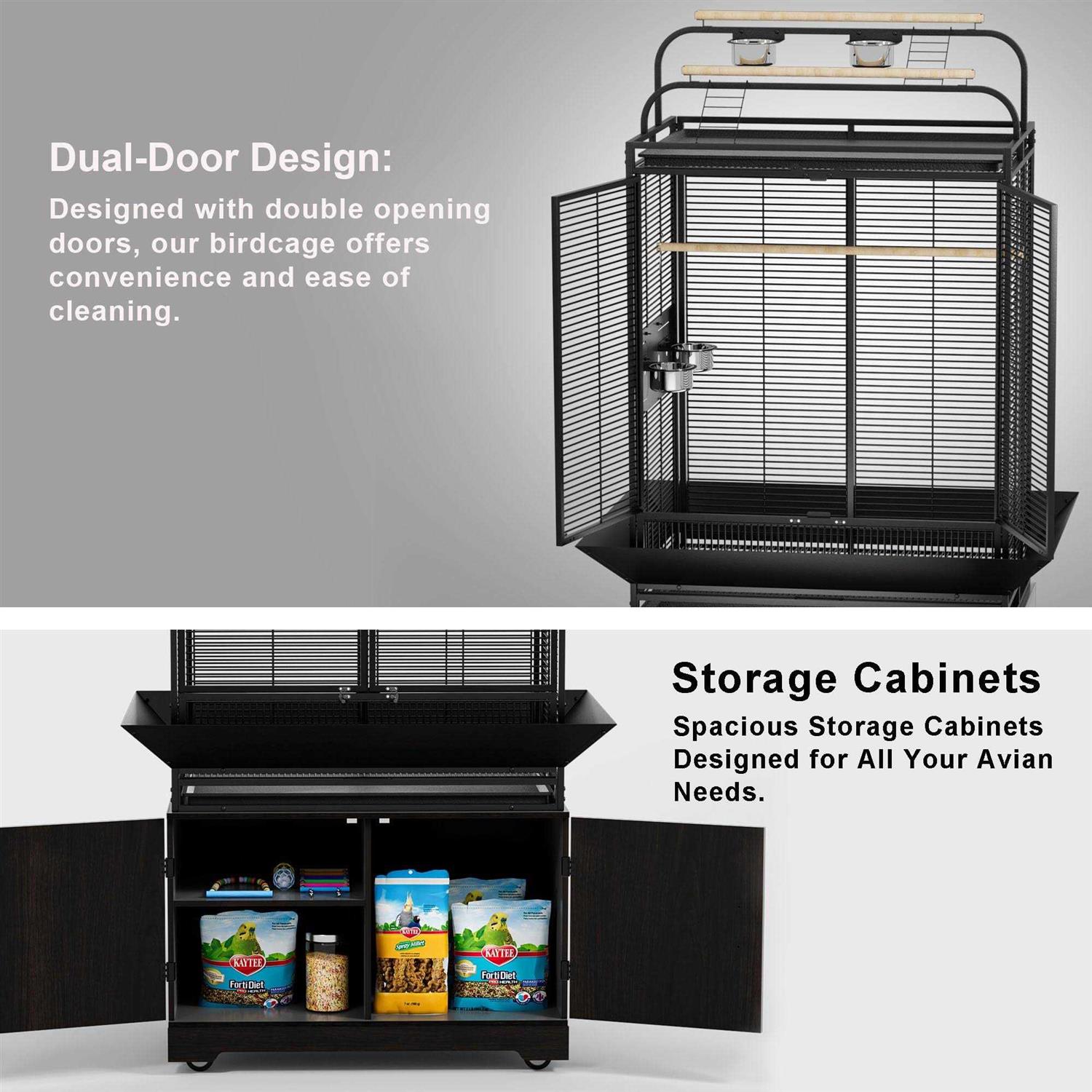Gdlf 71-Inch Bird Cage with Play Top And Rolling Storage Cabinet Extra Large with Cover - Pet Supplies online store