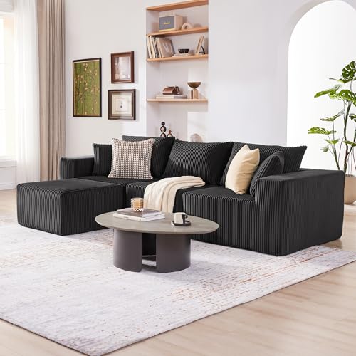 107.4" Cloud Couch Sectional, Modular Sofa with Deep Seat, Plush Corduroy L Shaped Boneless Couch, Convertible Sectional Couches for Living Room