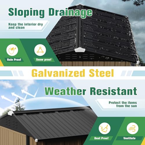Flamaker Storage Shed Waterproof Metal Garden Shed with Lockable Door Utility Tool Shed Outdoor Storage for Backyard, Patio and Lawn (5 x 3 FT)