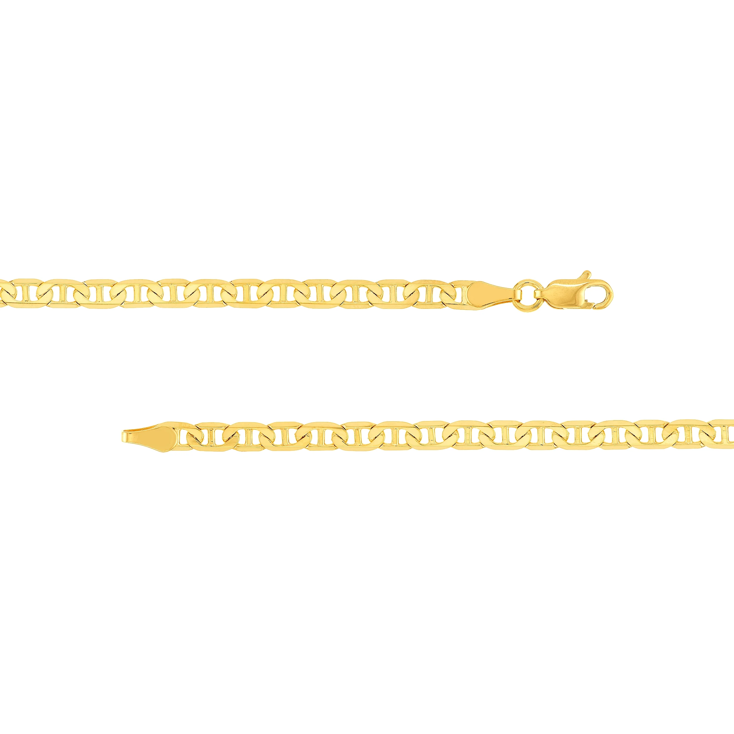 14K Yellow Gold Men & Women's 24" 3.7mm Flat Mariner Chain Necklace