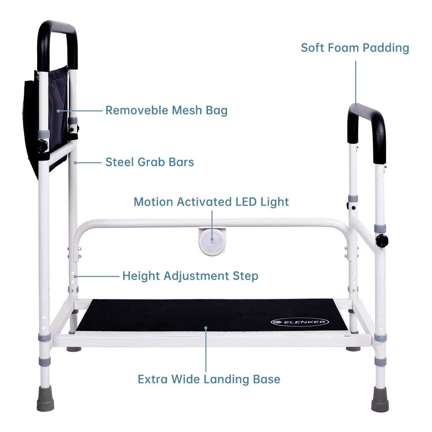 Elenker Adjustable Height Bed Step Stool Bed Assist Bar with Storage Pocket - Shop Hardware Tools Online Store