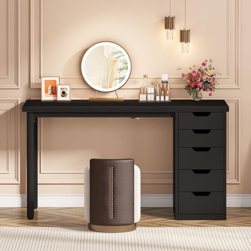 Tribesigns 47 inches Vanity Desk with 5 Drawers, Rustic Brown Makeup Vanity Table Dressing Table with Storage, Modern Simple Computer Desk for Women