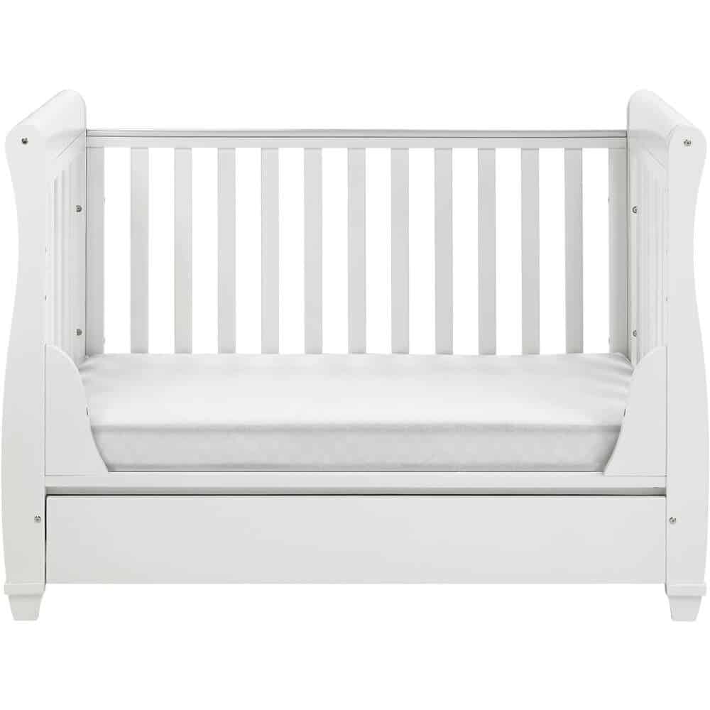 Babymore White Eva Dropside Sleigh Cot Bed