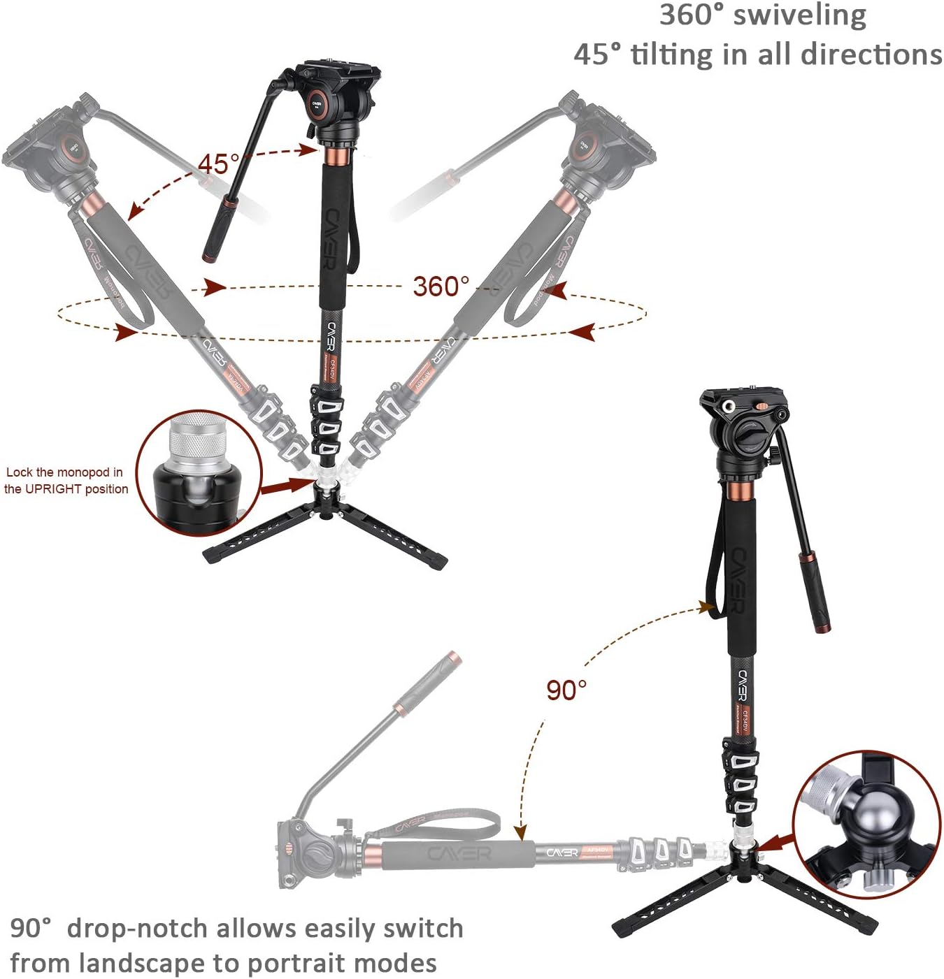 Cayer CF34 Carbon Fiber Camer Monopod Kit