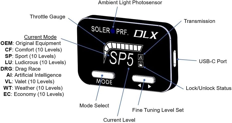 Soler Performance DLX525 BT Throttle Controller for Corvette 7 (2014-2019) Black Anodized C7-SE0525-TC 2*1.25*0.25inch
