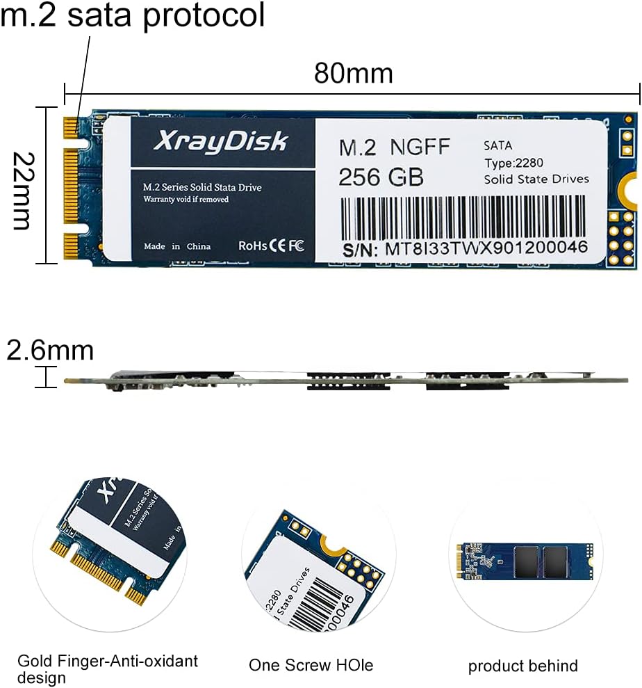 XrayDisk 1TB SSD with SLC Cache 3D NAND TLC M.2 2280 SATA III 6Gb/s Internal Solid State Drive SSD (Read/Write Speed up to 530/480 MB/s) 1000GB