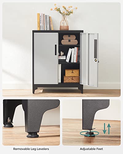 SONGMICS Garage Cabinet, Metal Storage Cabinet with Doors and Shelves, Office Cabinet for Home Office, Garage and Utility Room, Grey UOMC013G01