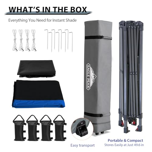 EAGLE PEAK 13x13 Straight Leg Pop Up Canopy Tent Instant Outdoor Canopy Easy Single Person Set up Folding Shelter w/Auto Extending Eaves 169 Square