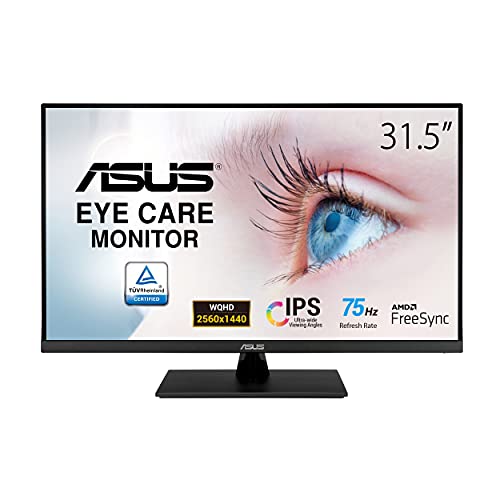 ASUS 31.5” 2K Monitor (VP32AQ) - WQHD (2560 x 1440), IPS, 100% sRGB, HDR10, 75Hz, Speakers, Adaptive-Sync/FreeSync, Low Blue Light, Eye Care