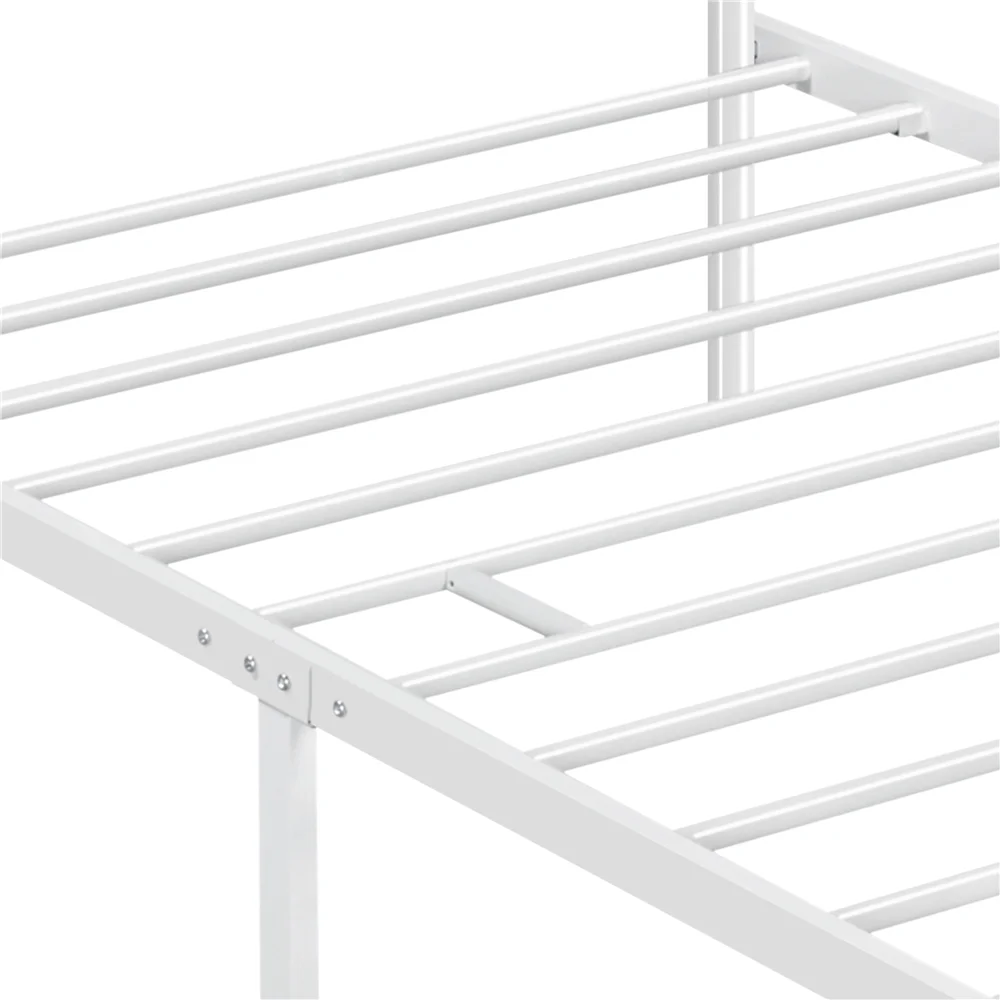Easyfashion Juno Metal Canopy Bed Frame Four Poster Bed with Headboard and Footboard, White, Twin