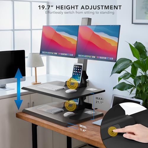 Mount-It! Electric Standing Desk Converter - Motorized Sit-Stand Desk Riser with Monitor Mount
