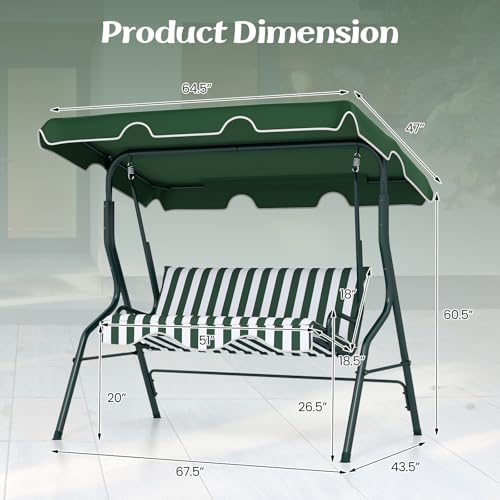 Tangkula 3 Person Porch Swing, Patio with Removable Cushion & Powder-Coated Steel Frame, Outdoor Swing with Canopy for Porch, Backyard, Garden