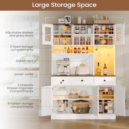 Buffet Cabinet with Storage & Charging Station, 53" Farmhouse Coffee Cabinet with Compartment Drawer