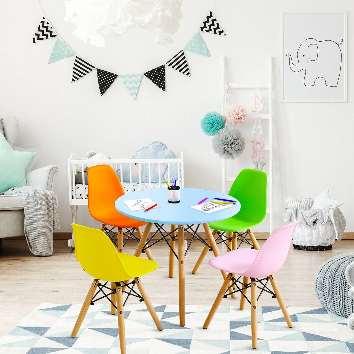 5 Piece Kids Colorful Set with 4 Armless Chairs