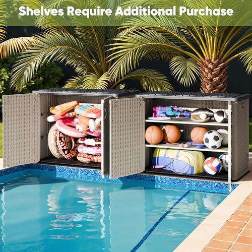 Devoko Outdoor Storage Cabinet 26 Cu Ft with Lockable Doors, Horizontal Storage Shed Waterproof Patio Tools Storage Box for Sofa Cushions