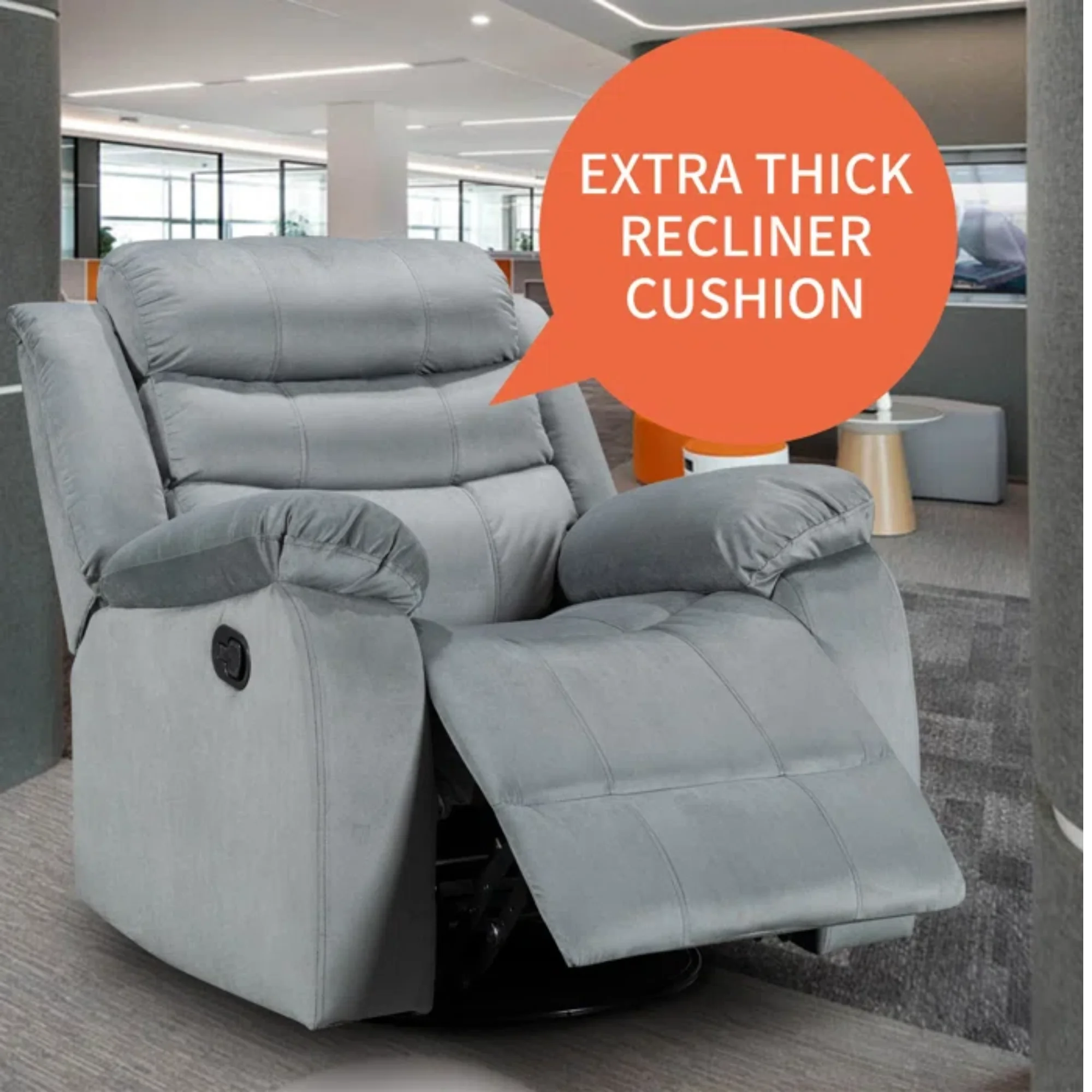 Recliner Rocking Chair With 360 Degree Swivel Ergonomic Lounge Rock Chair Classic Single Sofa Living Room Chair Home Theater Seat in Gray Valvet Color