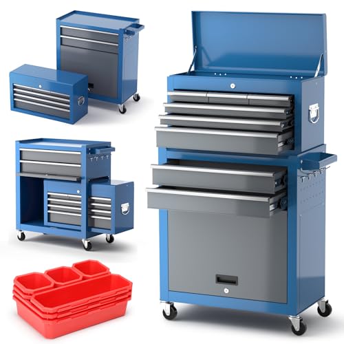 Tool Chest 8-Drawer | 42'' Large Rolling Tool Chest with Wheels | Detachable Top Metal Tool Box | Garage Storage Cabinet for Repair Room