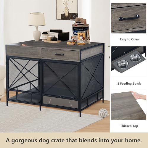 Aoowow Large Double Dog Crate Furniture 72.4" Indoor Dog Kennel with Sliding Barn Door and Divider