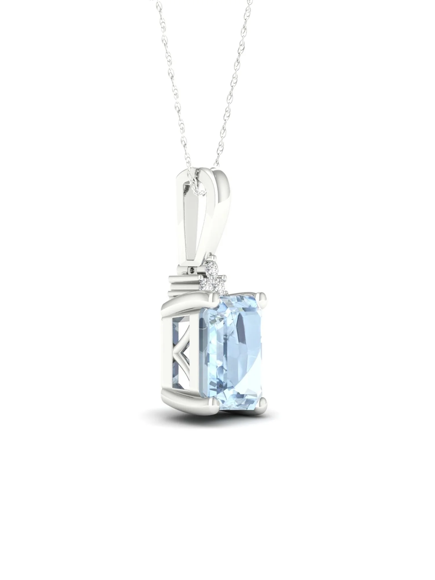 Imperial Gemstone 10K White Gold Aquamarine 1/20 CT TW Diamond Necklace