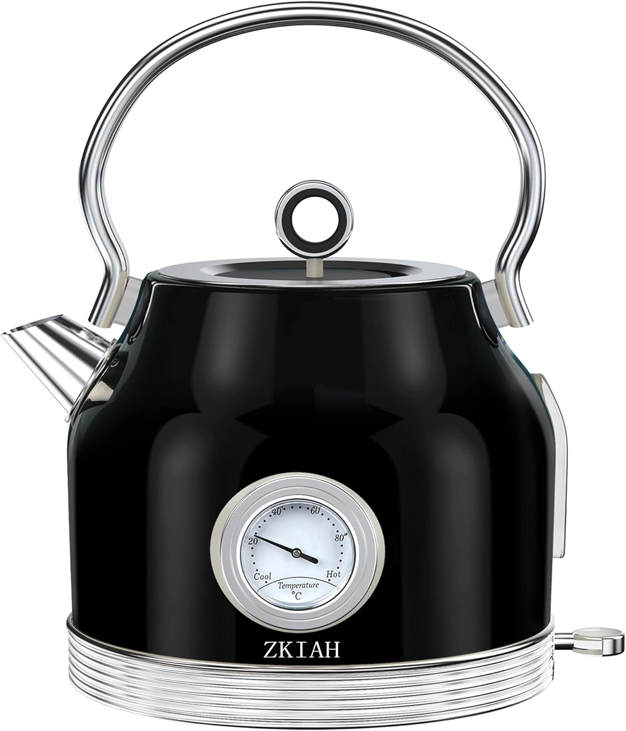 Electric Kettle Stainless Steel, Retro Water Boiler with Filter Thermometer Water Level Indicator LED Switch