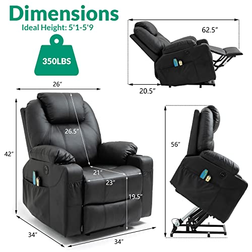 VIVIJASON Power Lift Chair Electric Recliner for Elderly Heated Vibration Massage Fabric Recliner Chair with 2 Remote Controls, Cup Holders