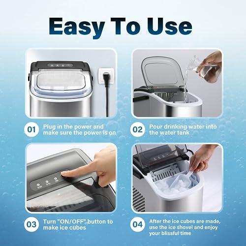 Simple Deluxe Countertop Ice Maker Machine, 9 Ice Cubes Ready in 6 Mins, 26lbs Ice/24Hrs, with Scoop & Basket, Self-Cleaning Function