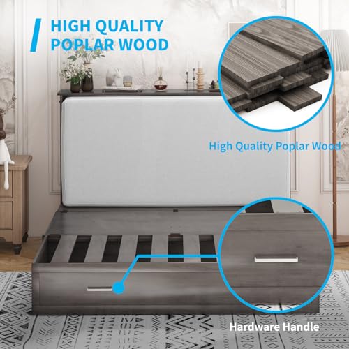 Mjkone Queen Size Cabinet Murphy Bed with Tri-Fold Mattress, Modern Multipurpose Wall Cabinet Chest Bed