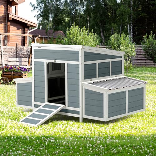 AECOJOY 56" Large Chicken Coop with 6 Nesting Boxes, Wooden Chicken Hutch Hen House Outdoor Poultry Pet Hutch Hen House Chicken Cage w/Run