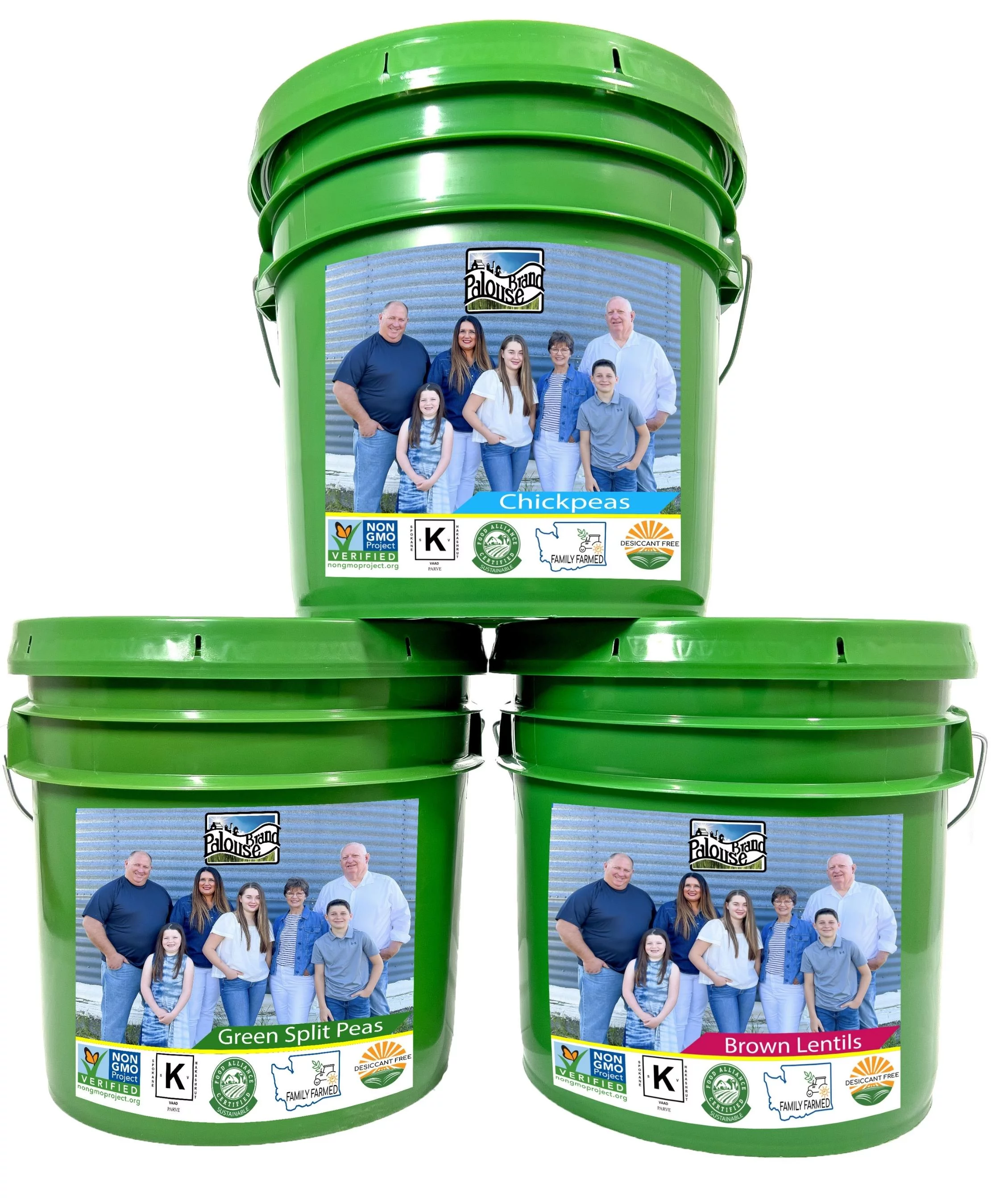 Emergency Legume Bucket Supply | 75 LBS | Chickpeas, Lentils and Green Split Peas [25 lbs each]