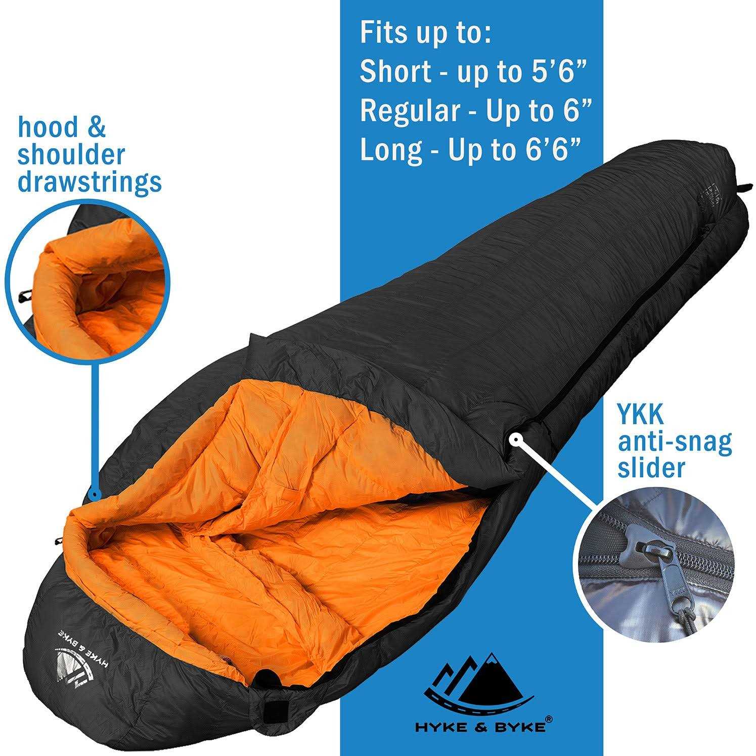 Hyke Byke 800 Fill Power Goose Down Sleeping Bag Eolus Degree F - Sports Supplies Online Store