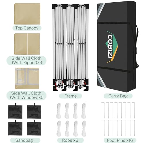 COBIZI 10x10 Pop up Canopy Tent Protable Canopy Tent with 4 Sidewalls Waterproof Commercial Instant Shelter for Parties, Wedding