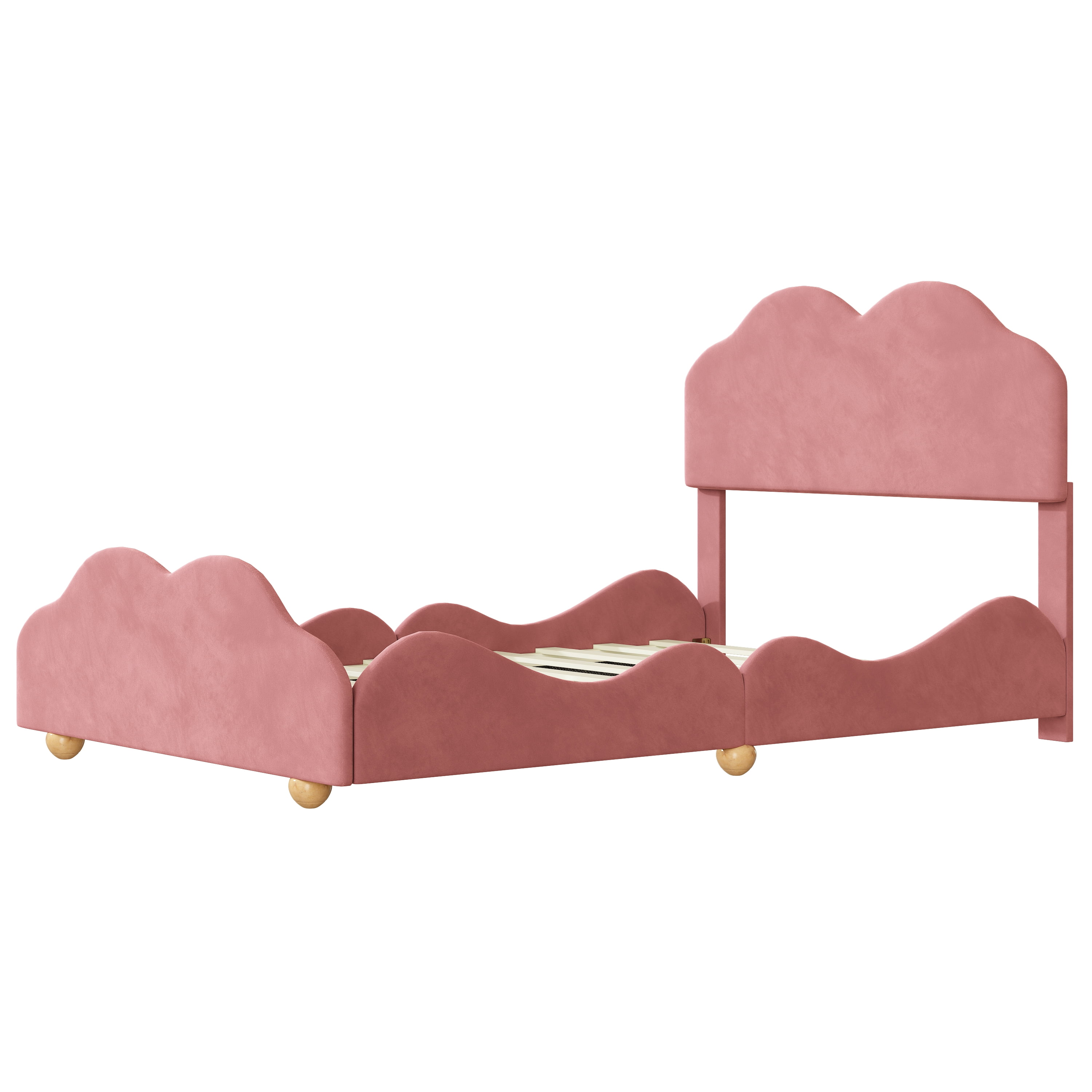 uhomepro Upholstered Full Size Bed Frame, Platform Bed Frame with Upholstered Cloud Shaped Headboard, Wood Slat Support, No Box Spring Needed