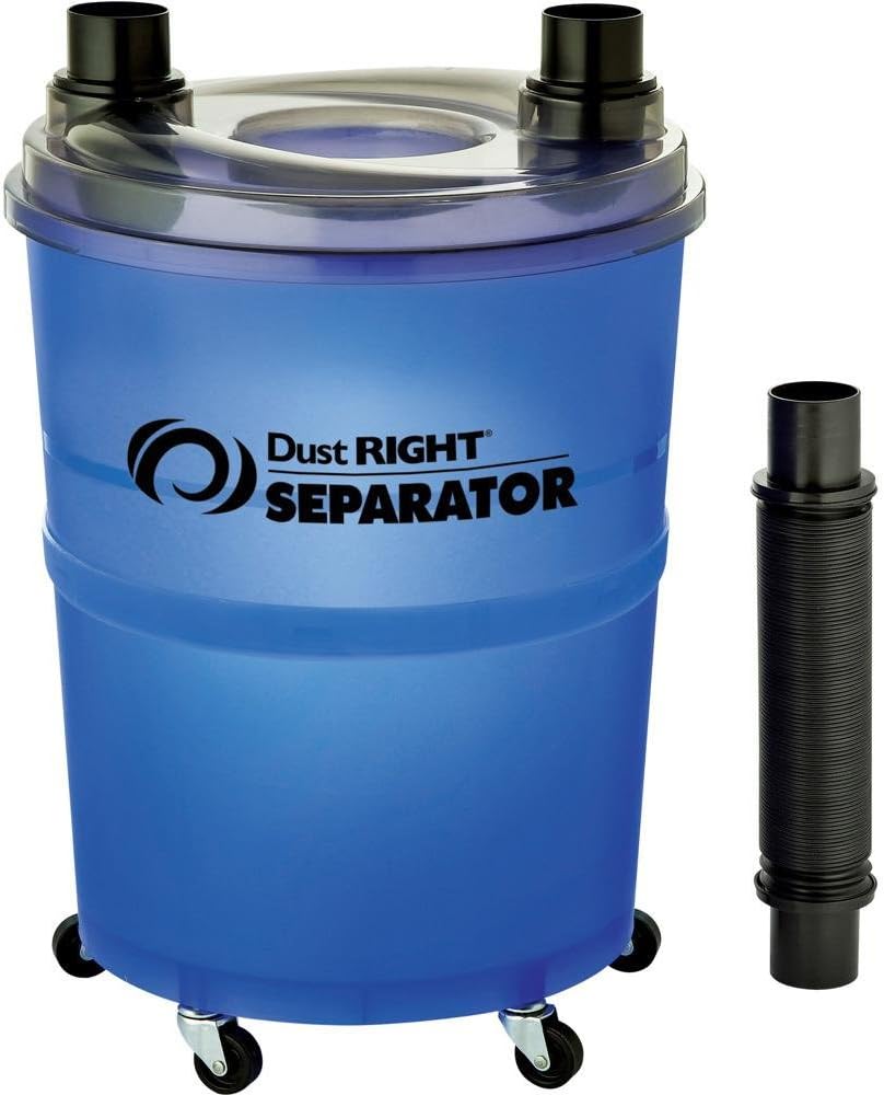 Dust Separator + 36” Flex-Form Hose - Cyclone Dust Collector Separates Sawdust, Wood Chips, Debris, and More – 10-Gallon Translucent Bucket