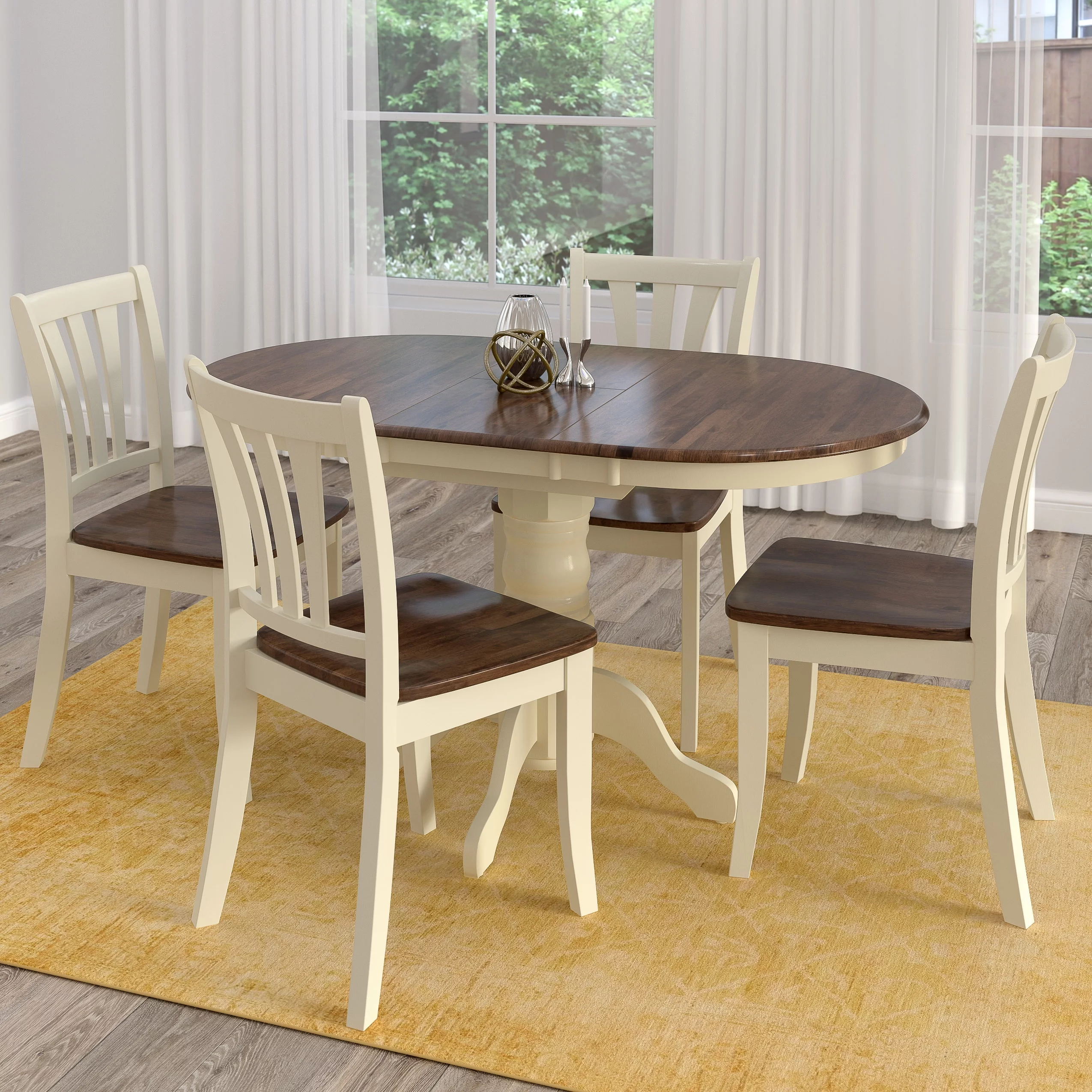 CorLiving Dillon 5 Piece Extendable Dark Brown and Cream Solid Wood Dining Set