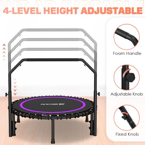 BCAN 450/550 LBS Foldable Mini Trampoline, 40"/48" Fitness Trampoline with Bungees, U Shape Adjustable Foam Handle
