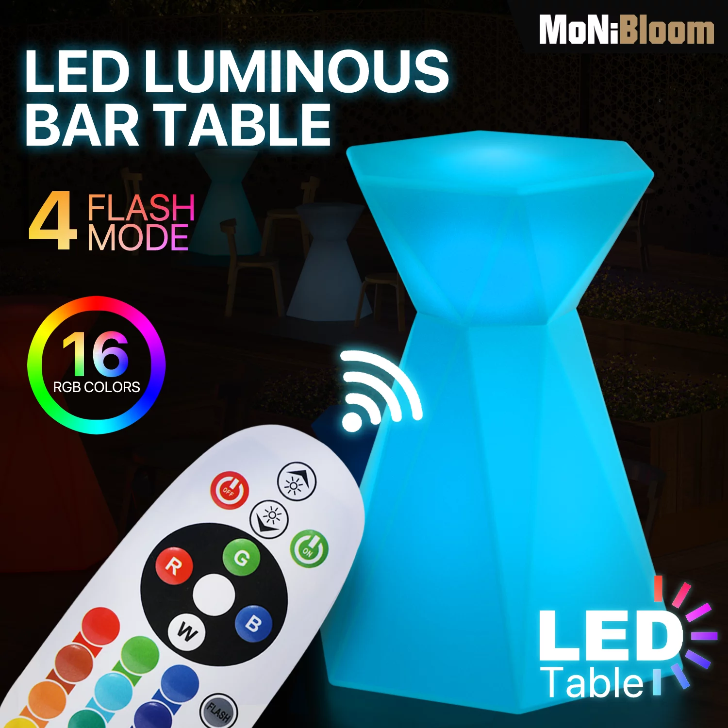 MoNiBloom Hexagonal Shape LED Light Up Bar Table, 16 Color Changing with Remote Control