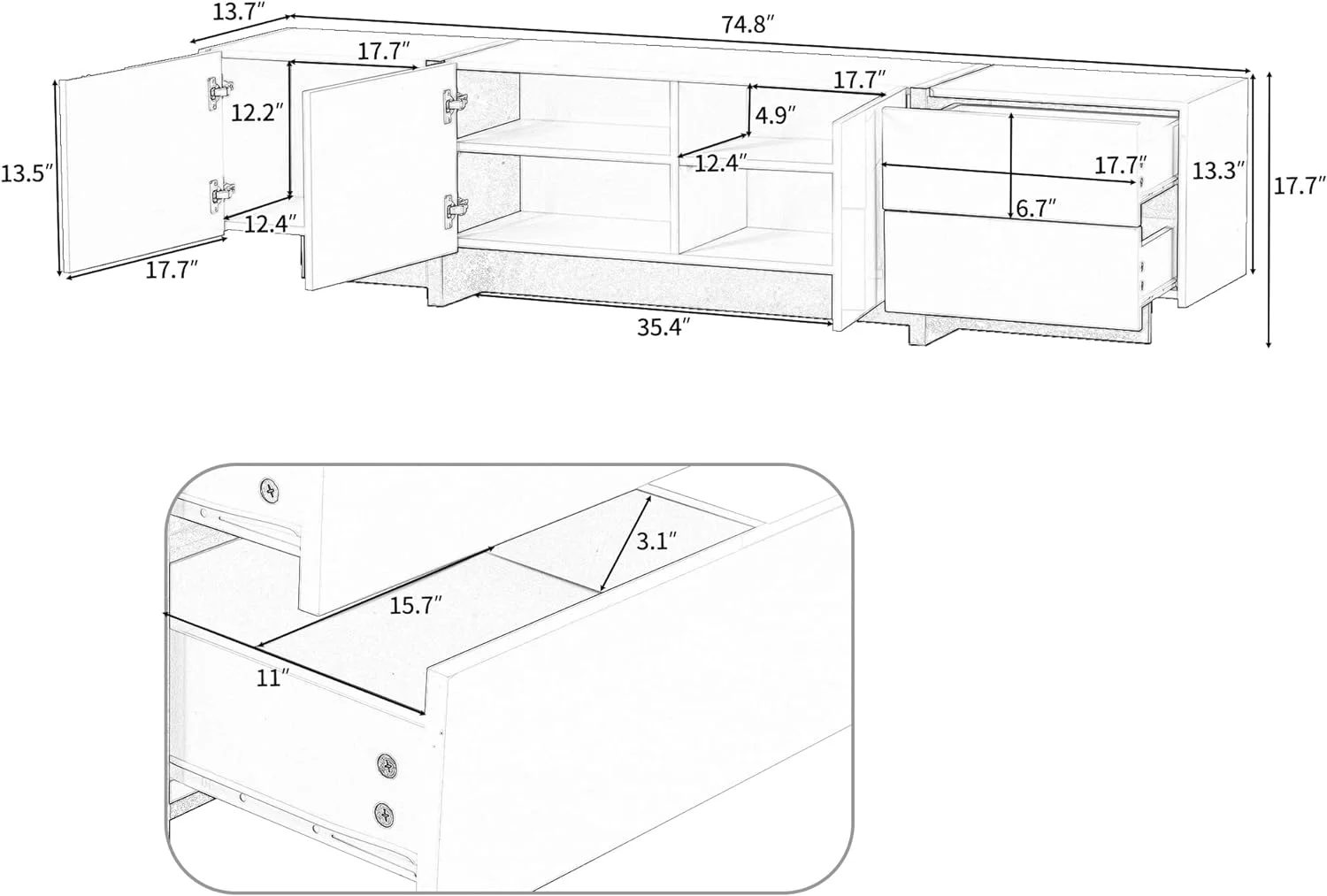 White Black Contemporary Rectangle Design TV Stand, Unique TV Console Table For Tvs Up To