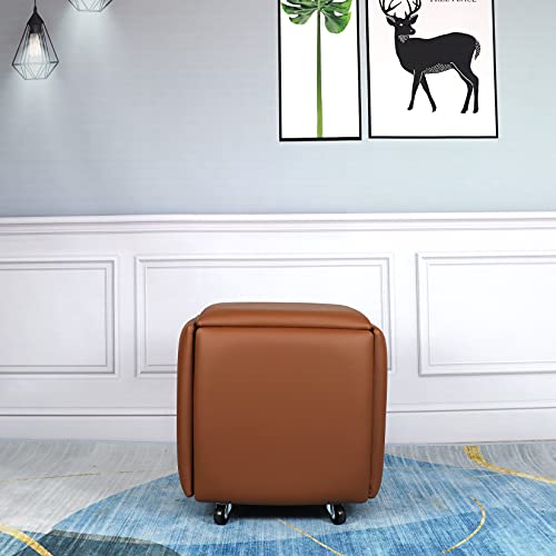 5 in 1 Nesting Ottoman Cube Chair, Stackable Stools, Leather Square Ottoman Bench, Foot Stool with Wheels for Living Room