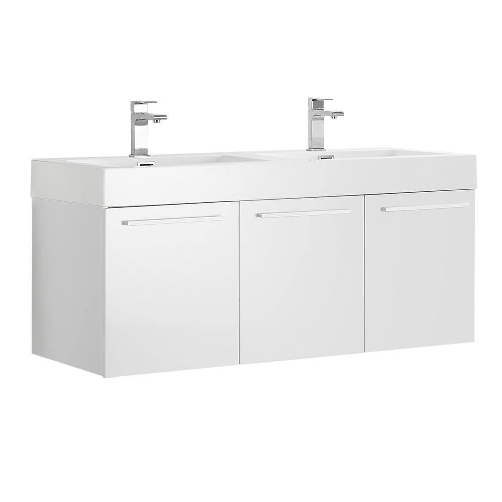 Fresca Vista 48 Wall Hung Double Sink Modern Bathroom Cabinet w/ Integrated Sink, White