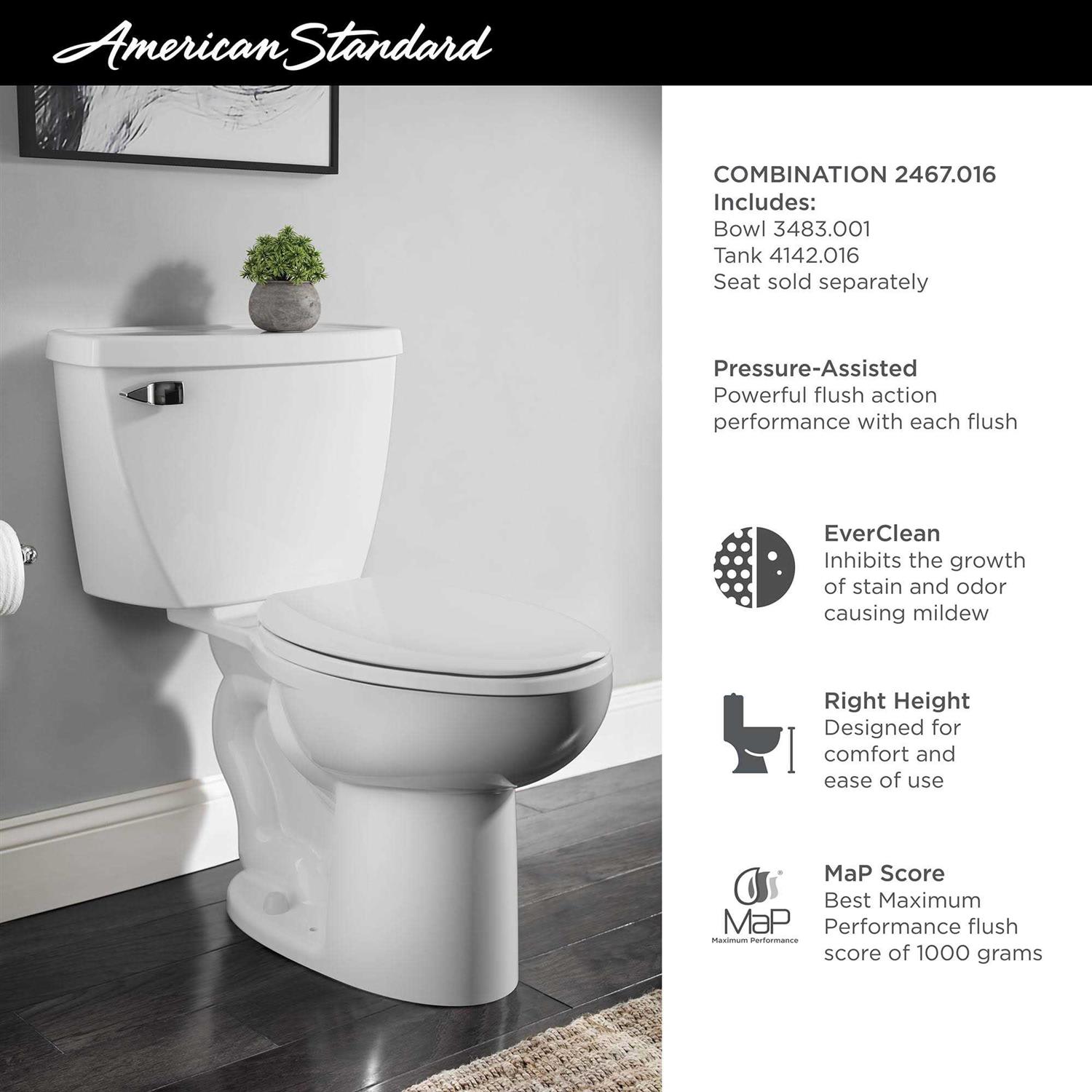 American Standard Cadet Right Height Elongated Pressure Assisted Two Piece Toilet 2467016.020 - Shop Hardware Tools Online Store