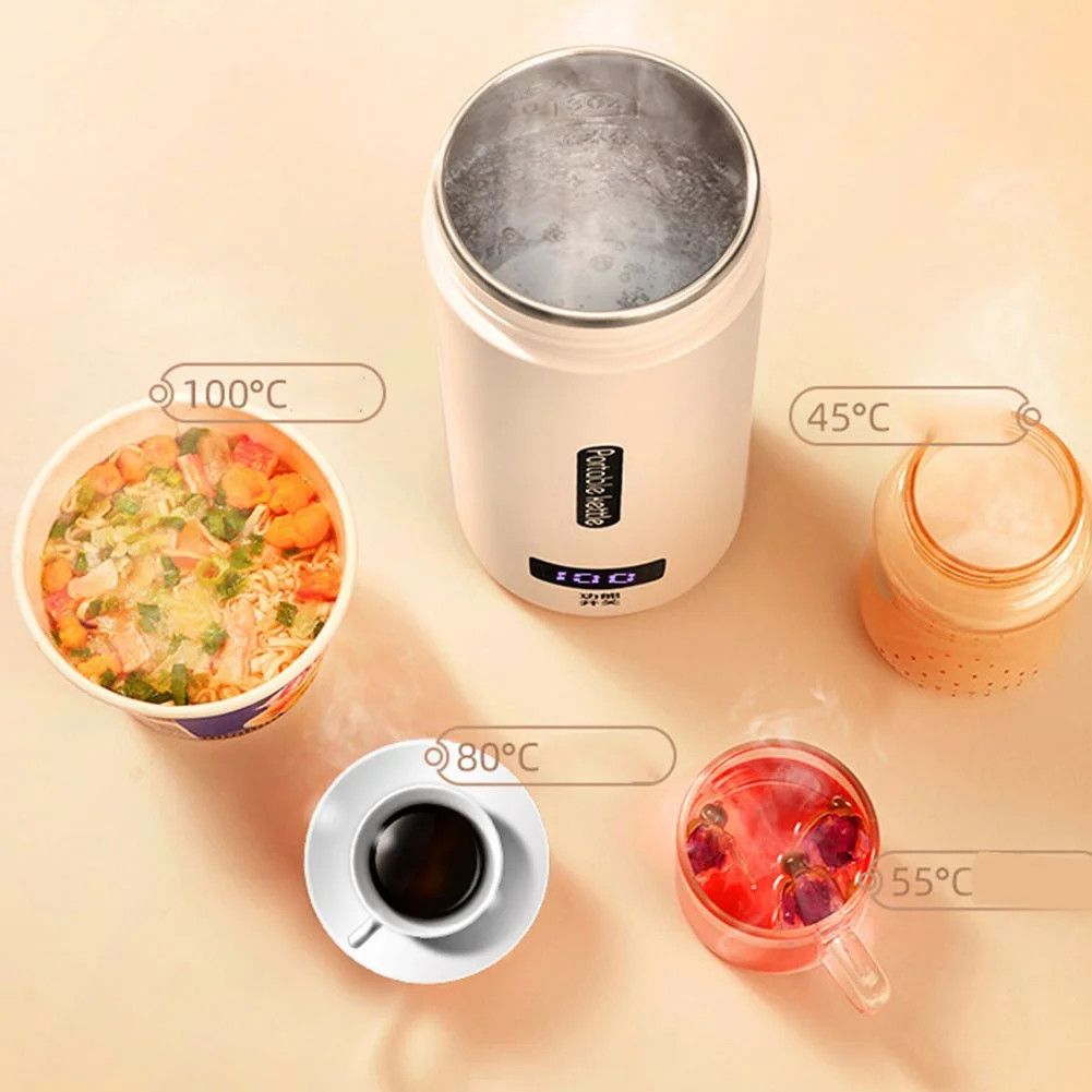 500ml Electric Kettle Hot Water Cup Heated Travel Portable Stainless Steel