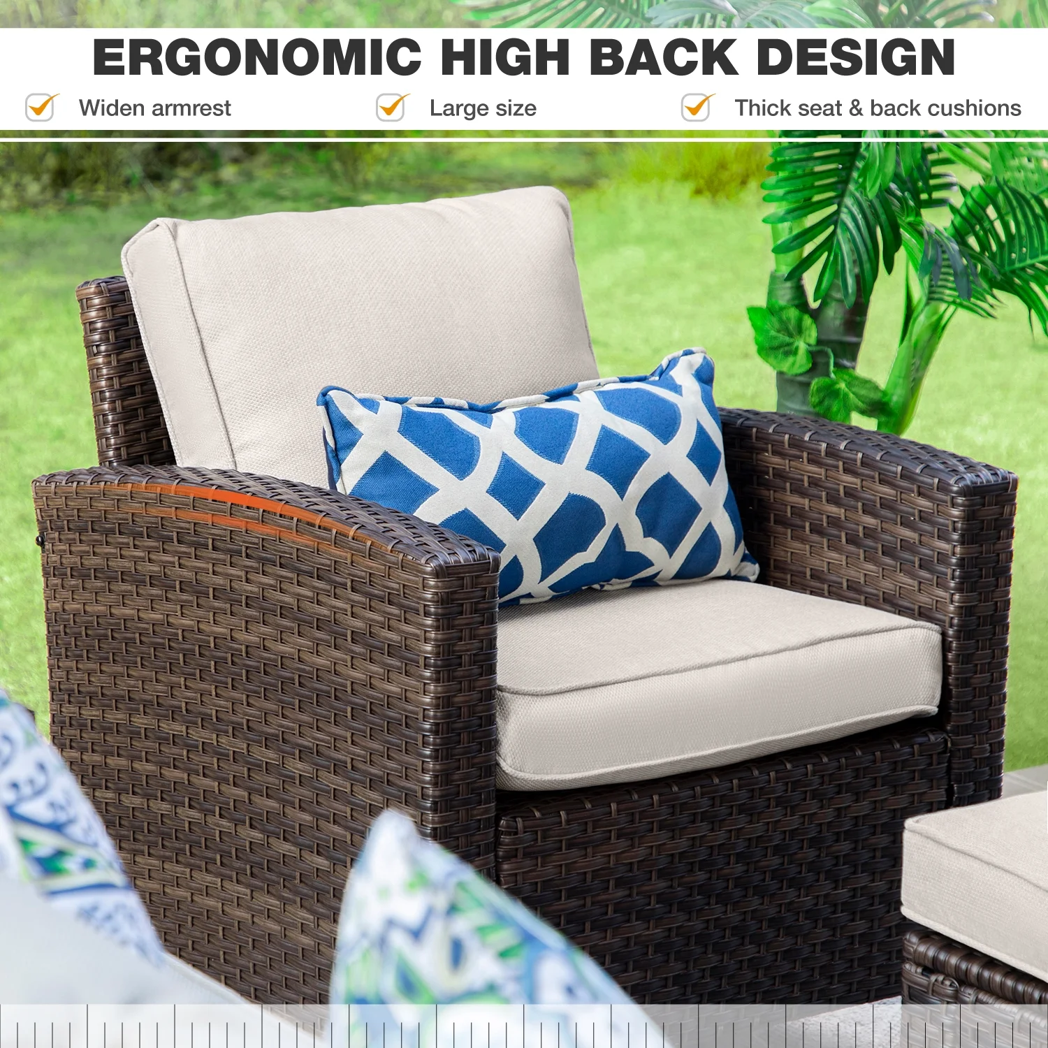 MF Studio 9-Seat Outdoor Patio Furniture Set with Fire Pit Table Wicker Patio Conversation Set Beige