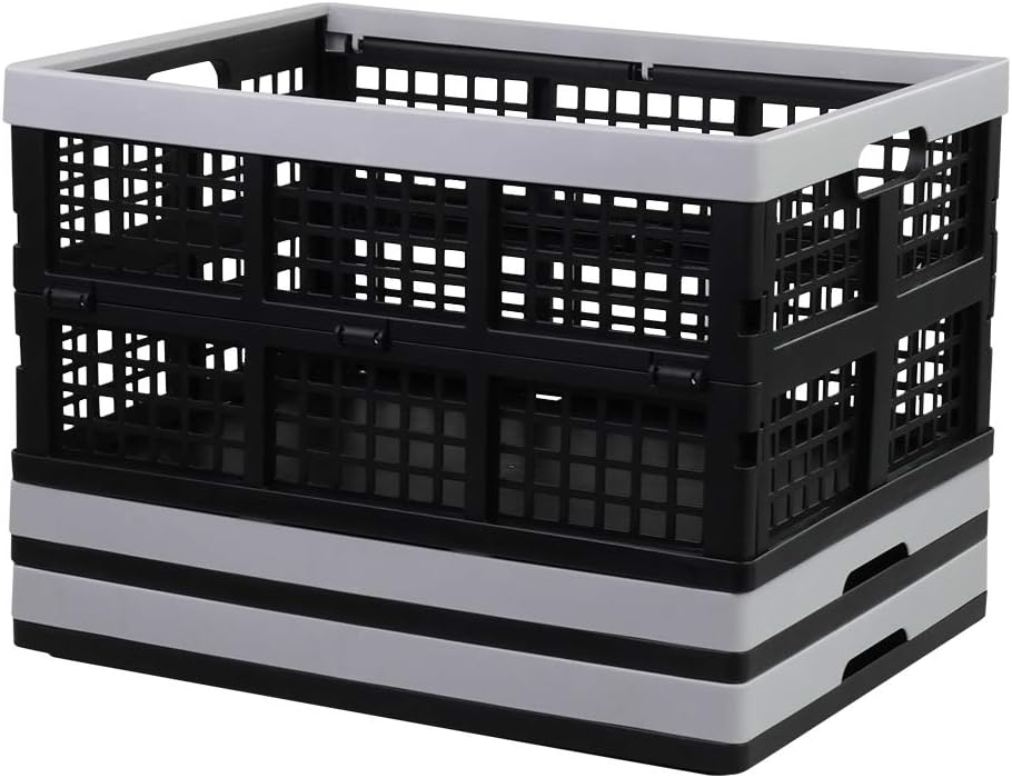 CadineUS 3 Packs 32 Quart Folding Collapsible Crates, Folding Storage Bin Pack of 2
