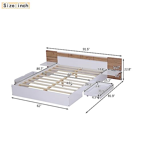 SOFTSEA Full Murphy Bed Wall Beds, Wood White Cabinet Bed 61.5” Foldable Platform Bed with Shelf for Guest Room